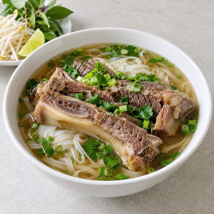 Dragon Pho with beef short ribs and rice noodles